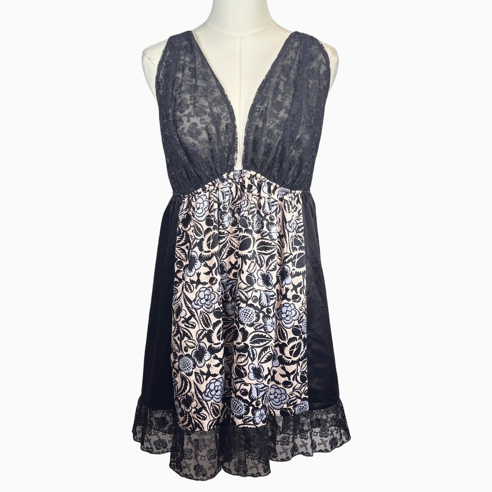 Cacique Lingerie Black Floral Lace Halter Babydoll Sophie Theallet Women 18 20